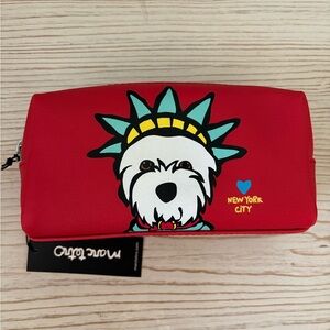 NWT Marc Tetro Red New York City Westie Dog Cosmetic Bag Pouch
